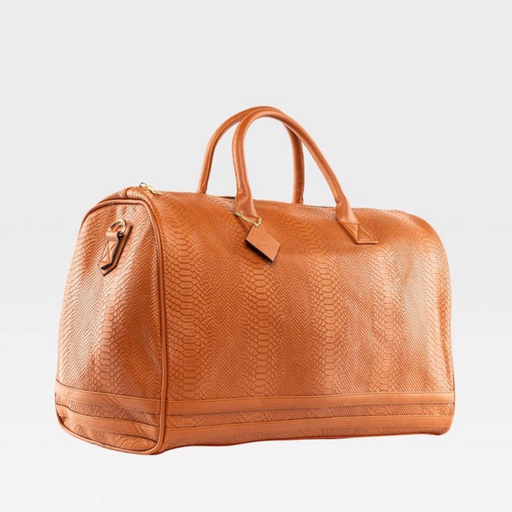 Tote & Carry Apollo Elegant Caramel Brown Crocodile-Embossed Women's Duffle Bag